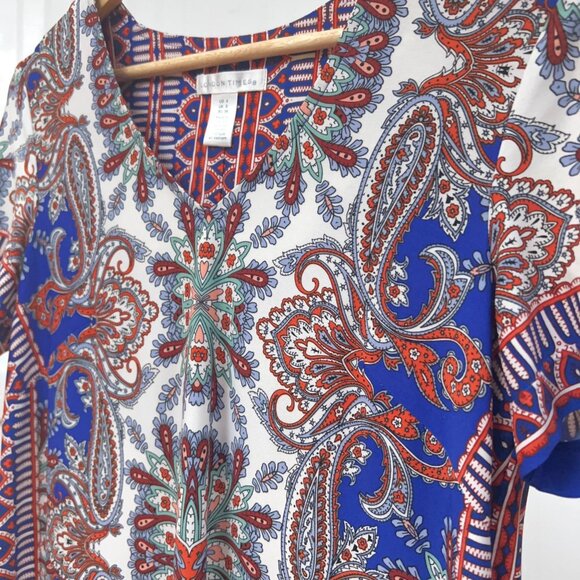 London Times Women Multicolored Paisley Short Sleeve Stretch Shift Dress 4 - Picture 5 of 10